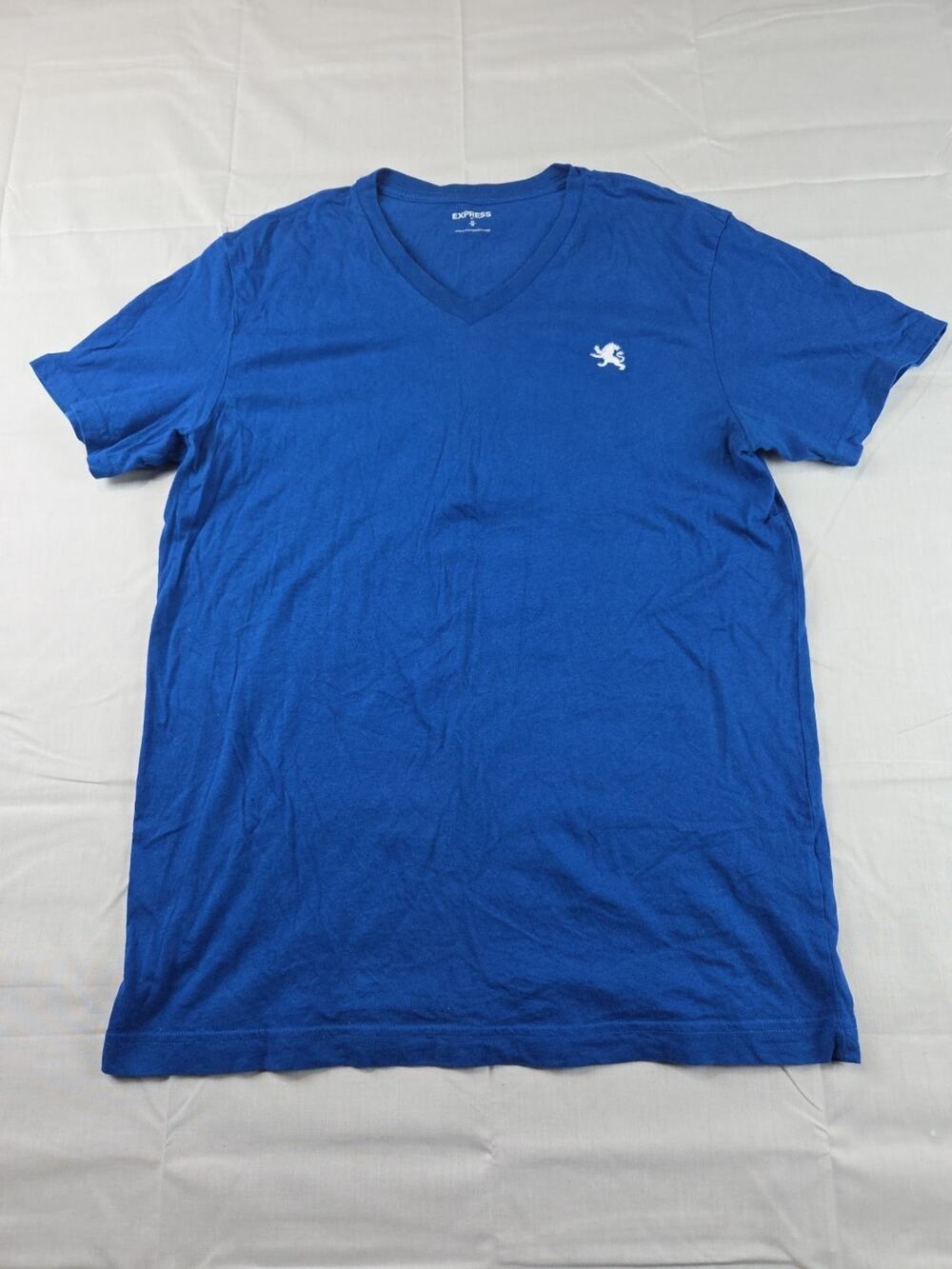 Express Mens V-Neck T-Shirt‎ Medium/Royal Blue-White Embroidered Logo/Casual